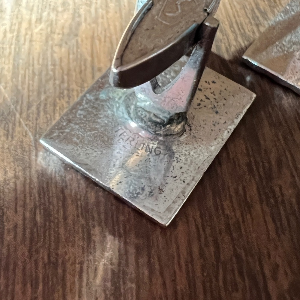 Silver Cuff Links Rectangle Shaped Marked Sterlin… - image 6
